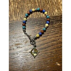 Vintage Carolyn Pollack Relios Sterling Silver Multi Stone Charm Toggle Bracelet